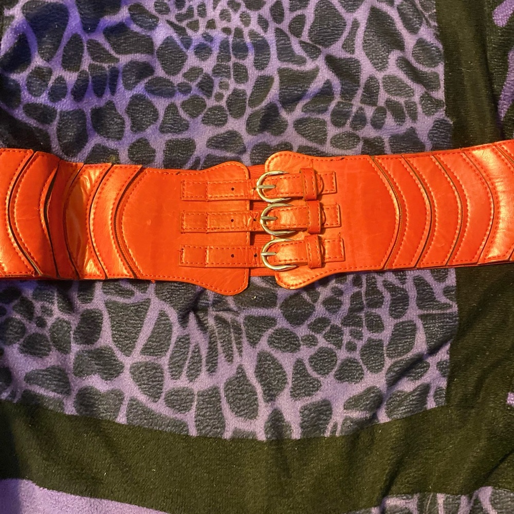 Vibrant Orange Wide Belt with Buckle Detail